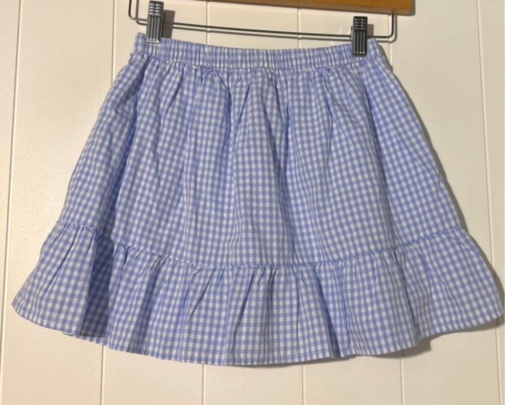 GAP Kids Blue White Gingham Tiered Ruffle Mini Skirt Girls Size Medium